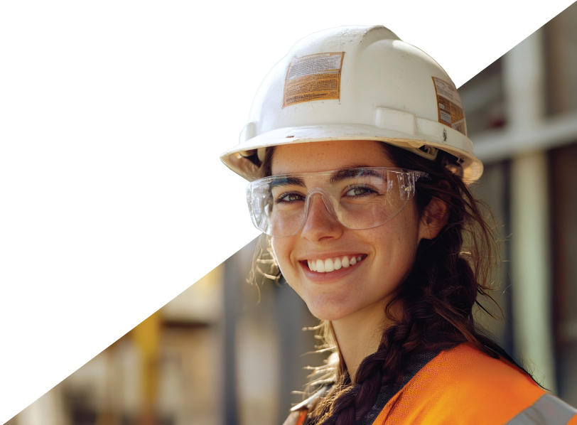 Female construction apprentice smiling